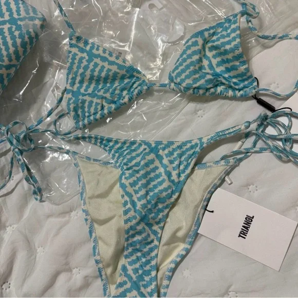triangl swimwear Blue & White Tie Bikini - Picture 1 of 2